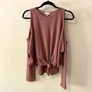 Cold shoulder top with tie front, size medium
